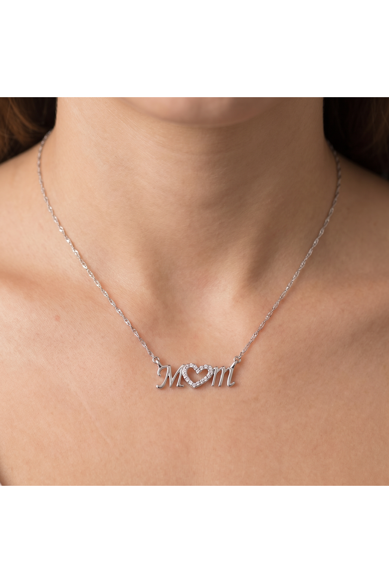 Diamond Heart Mom Pendant 10k Gold Women's Necklace Lab Grown, Alternate, color, 10k White Gold
