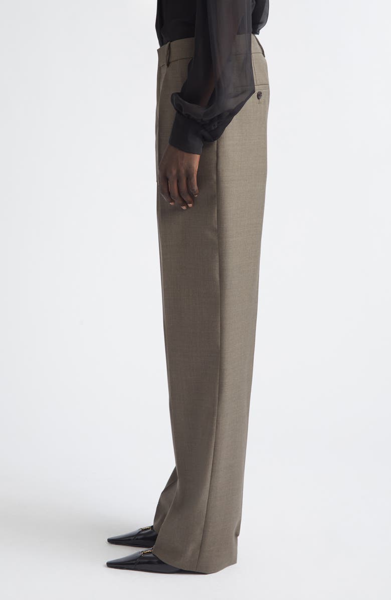 Saint Laurent Wool Straight Leg Pants, Alternate, color, Taupe Chine