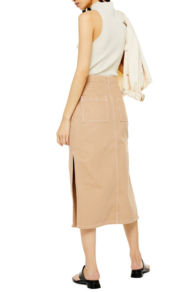 Topshop Pocket Midi Skirt, Alternate, color,