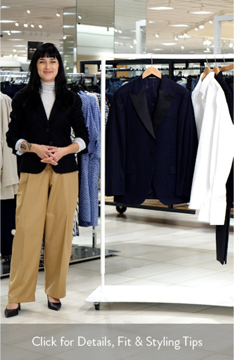 Regular Fit Navy Geometric Jacquard Wool & Silk Dinner Jacket, sales video thumbnail