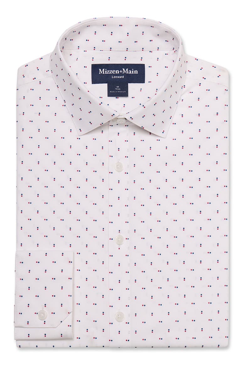Leeward Trim Fit Double Dot Performance Button-Up Shirt, Alternate, color, MERLOT DOUBLE DOT