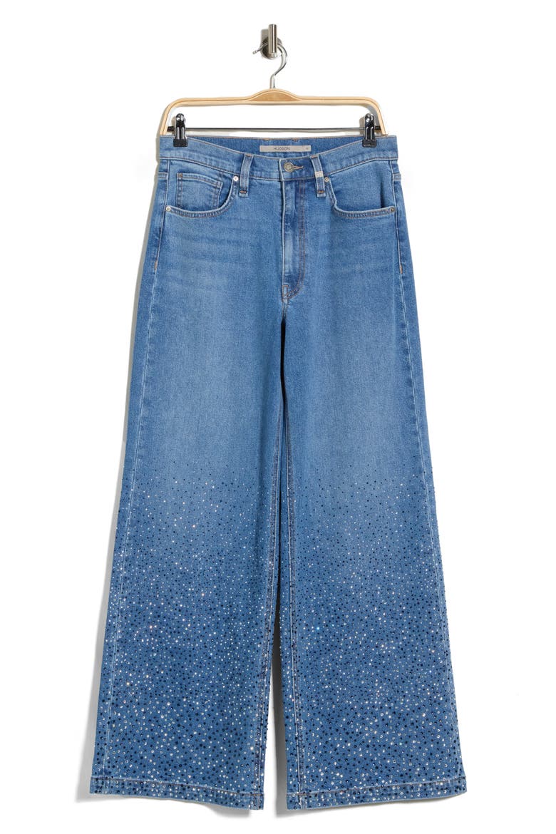 Jodie Embellished High Waist Wide Leg Jeans, Alternate, color, CRYSTAL BLUE