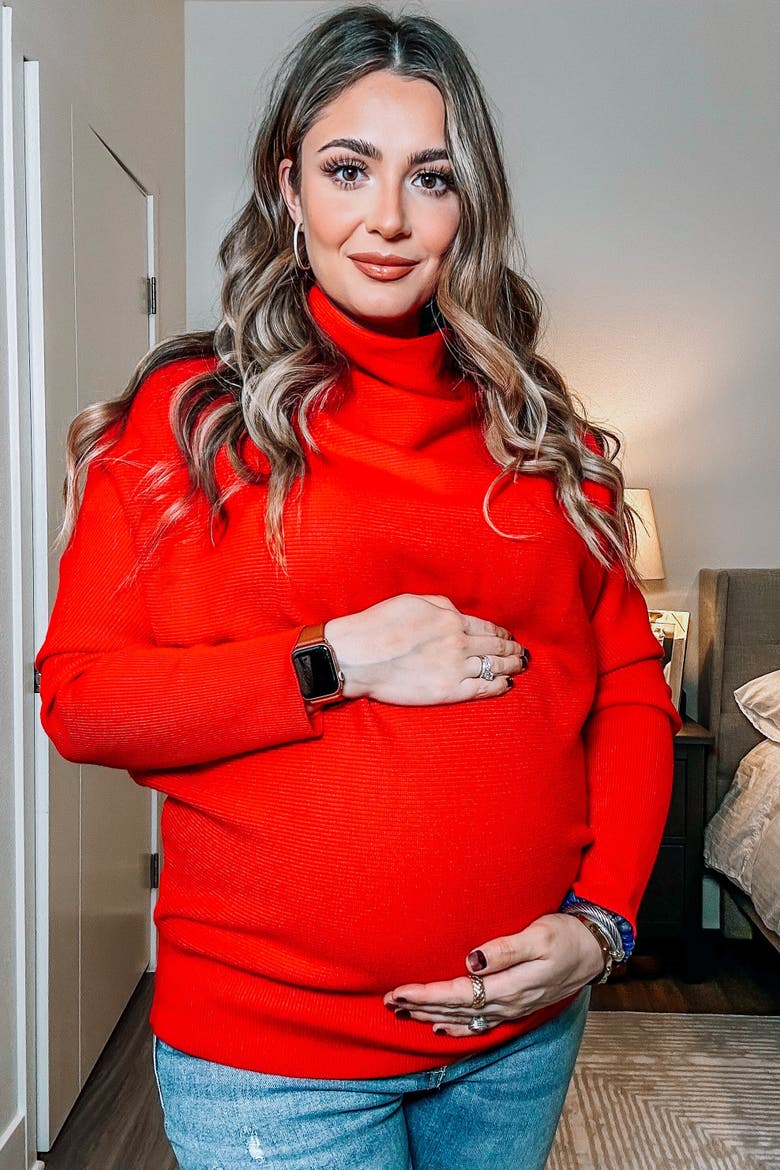 Funnel Neck Dolman Sleeve Sweater, Alternate, color, Red