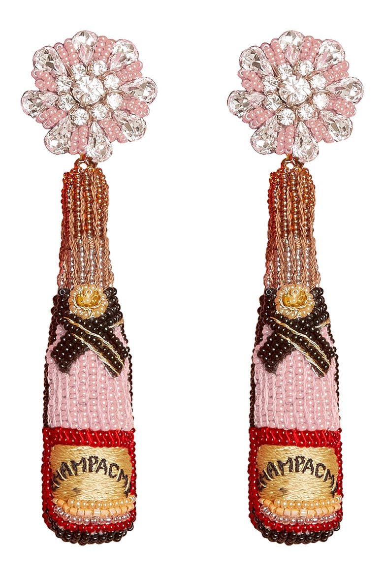 Rosé Bottle Drop Earrings, Main, color, PINK