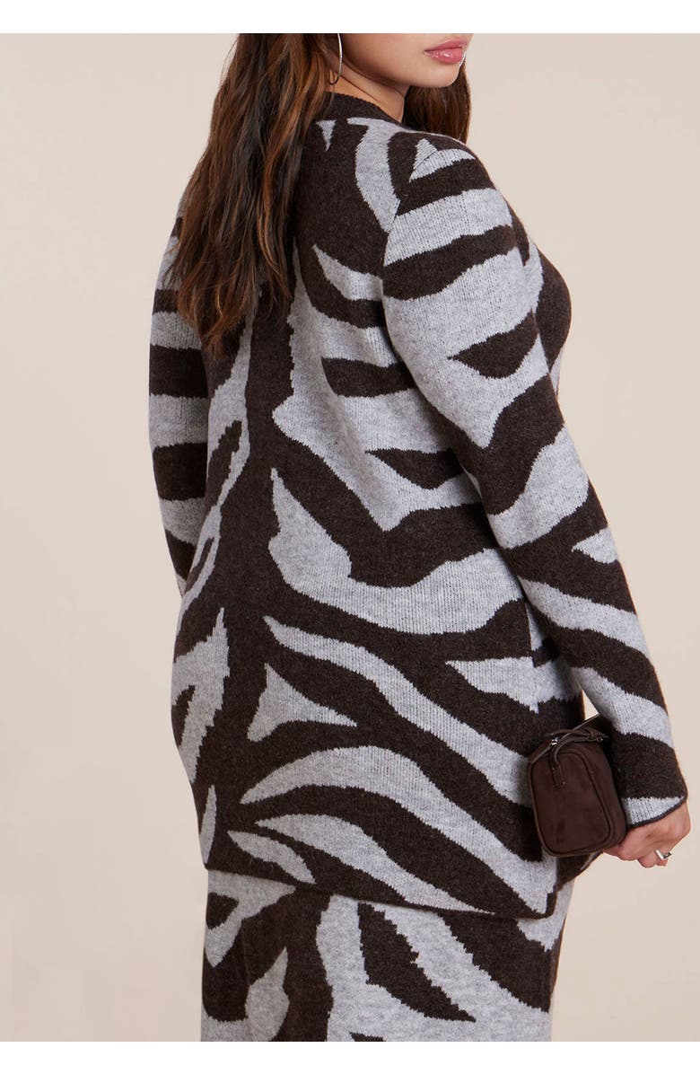 ELOQUII Intarsia Split Hem Cardigan, Alternate, color, Zebra Love Brown