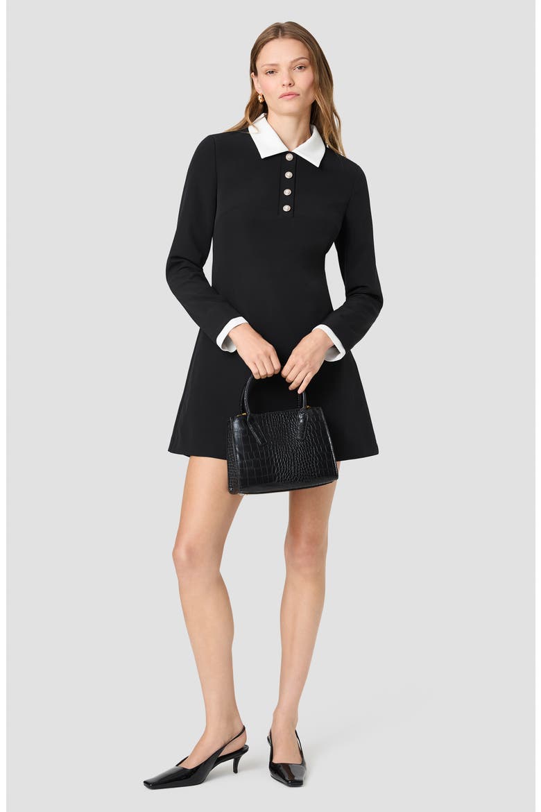 Echo Crepe Long Sleeve Dress, Alternate, color, BLACK/ WINTER WHITE
