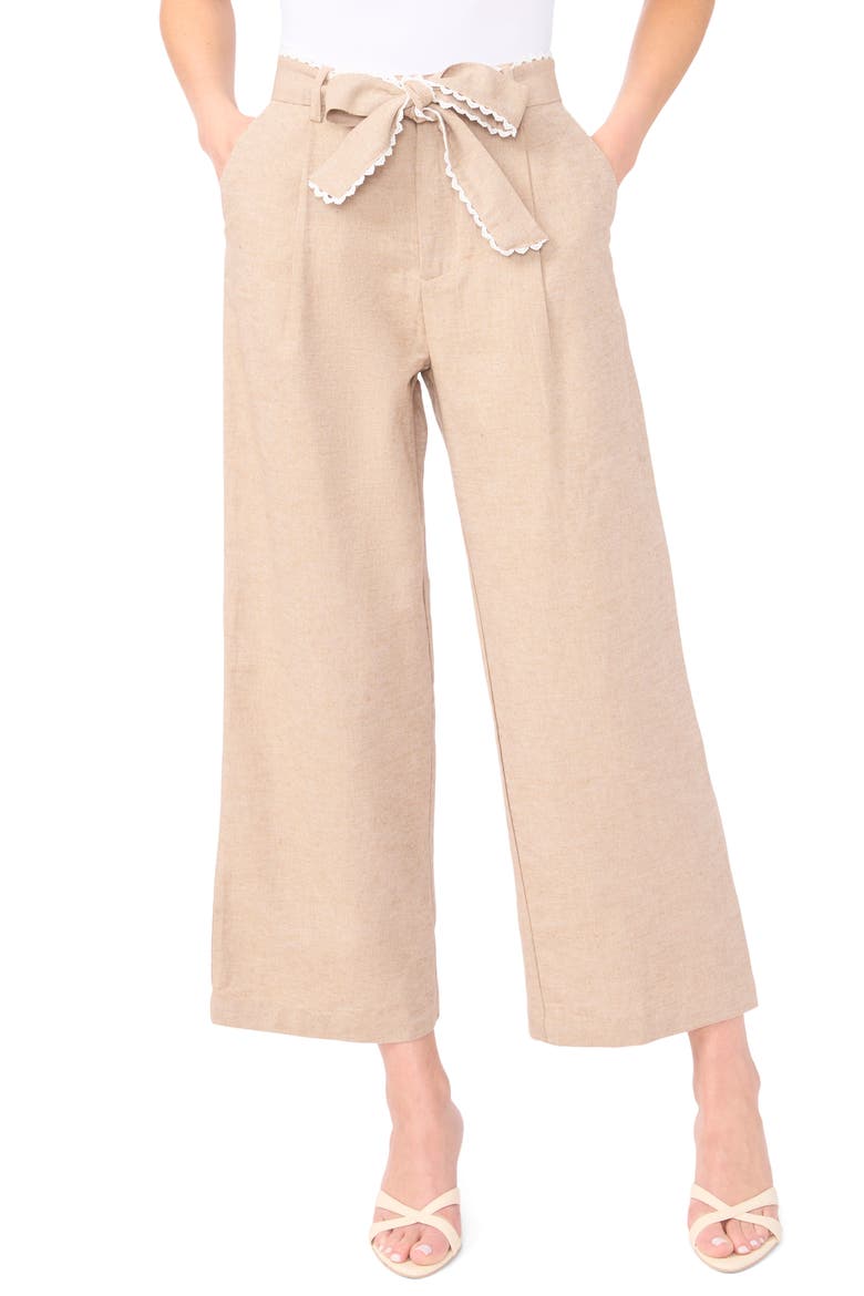Bow Tie Waist Ankle Wide Leg Pants, Main, color, TOFFEE