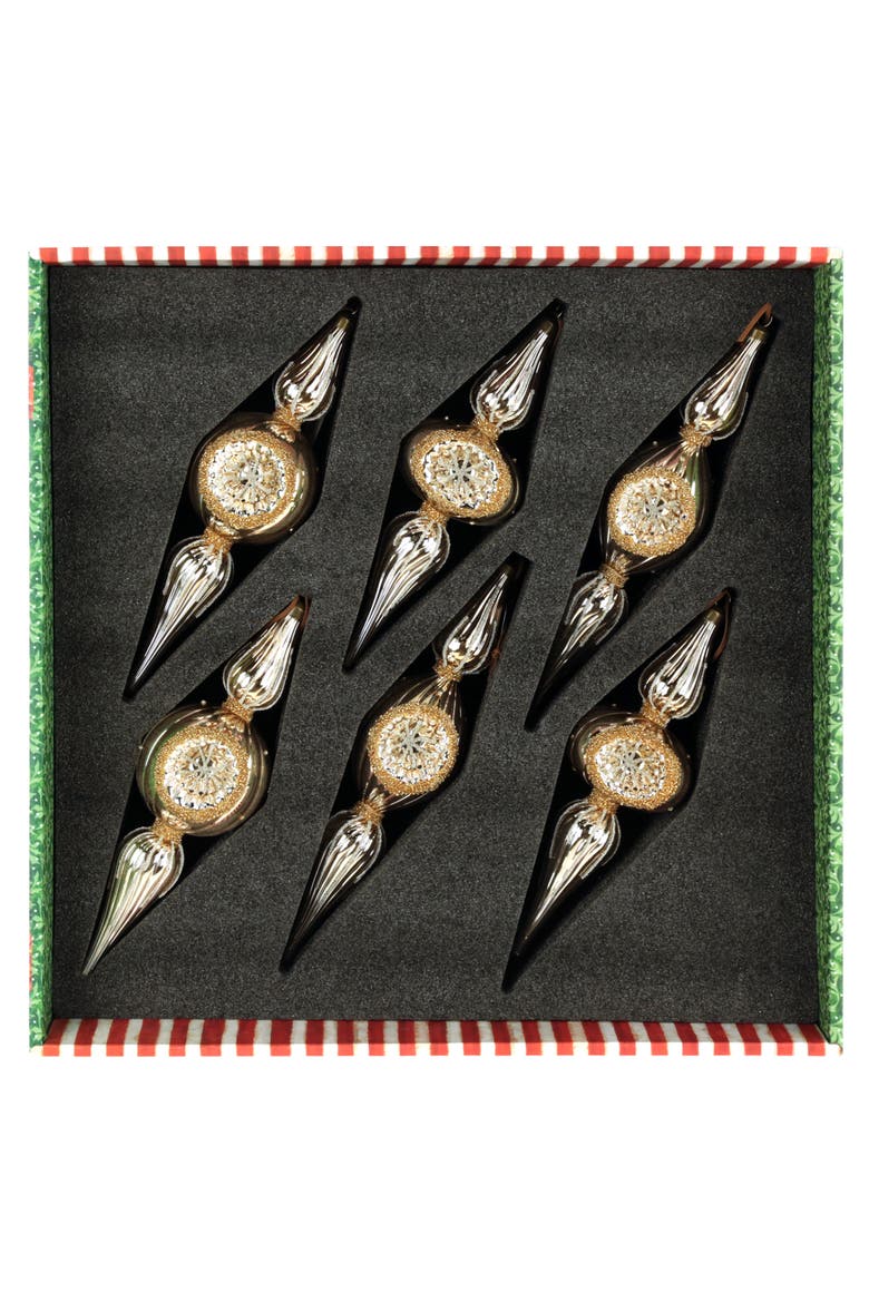 Christmas Finial Ornament, Box of 6, Alternate, color, Champagne Gold
