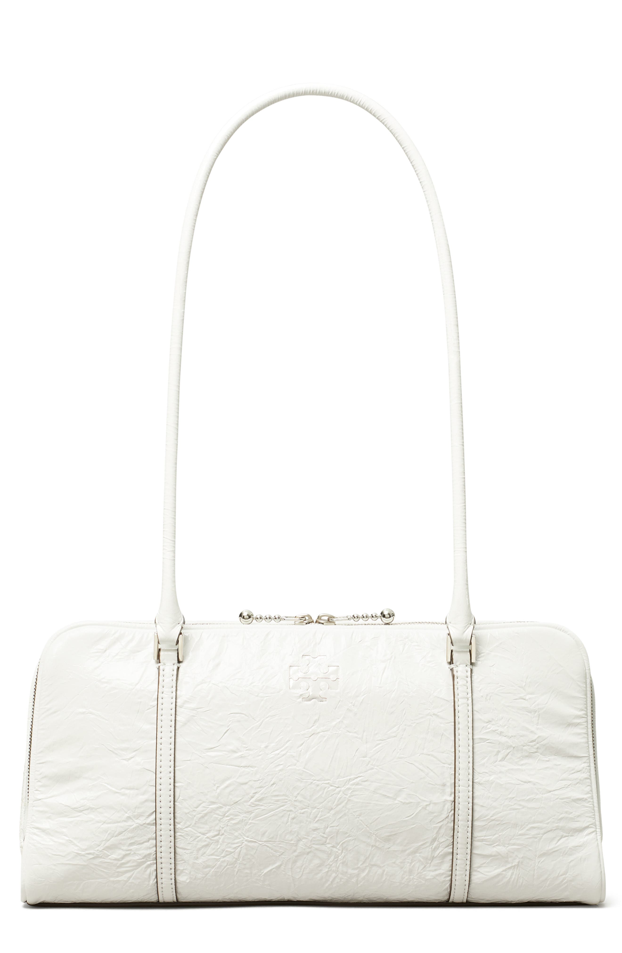 Tory Burch T Monogram Small Metallic Marshmallow Satchel, Main, color, White
