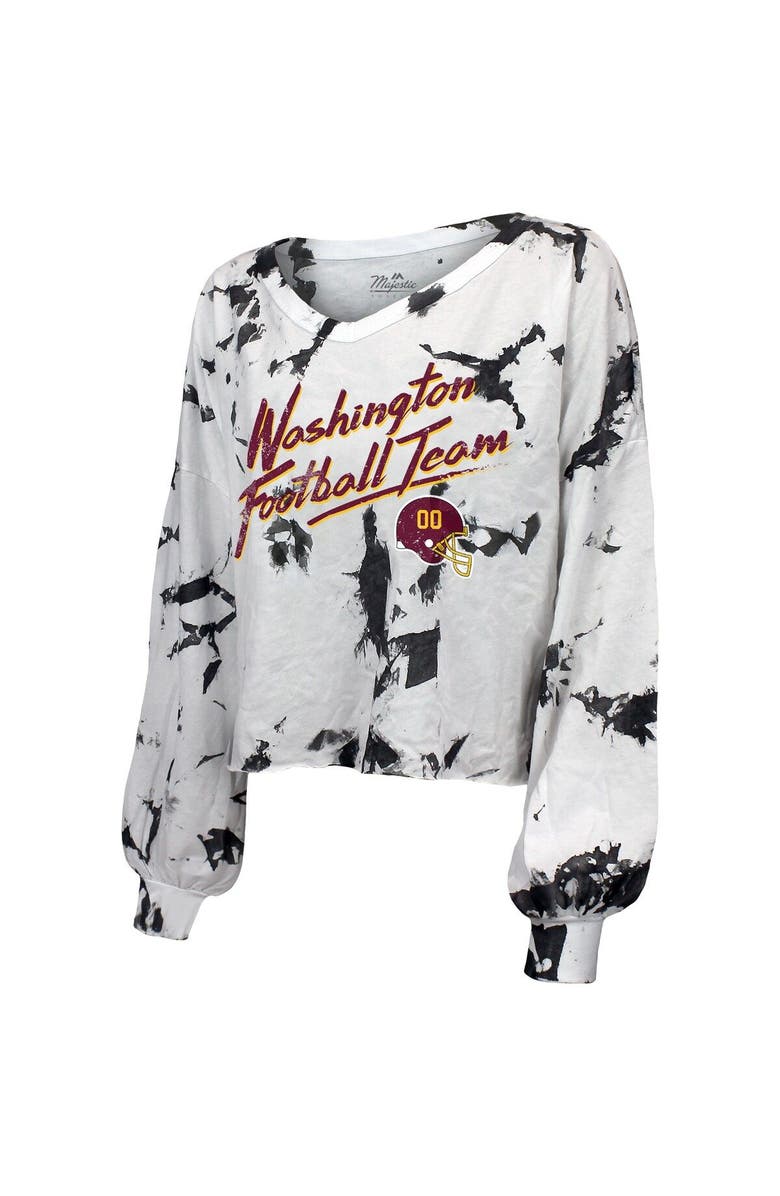 Majestic Threads Women's Majestic Threads Chase Young White Washington Commanders Off-Shoulder Tie-Dye Name & Number Long Sleeve V-Neck Crop-Top T-Shirt, Alternate, color, 