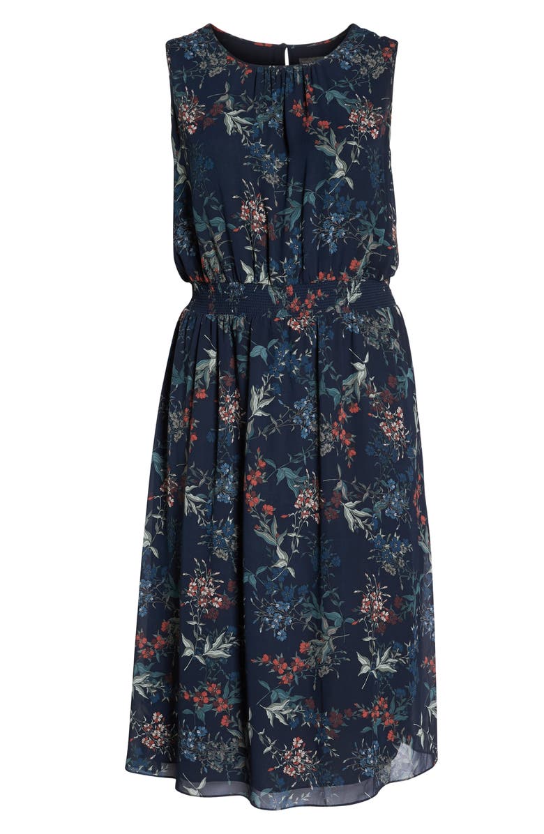 Vince Camuto Garden Floral Smocked Waist Midi Dress, Alternate, color, 