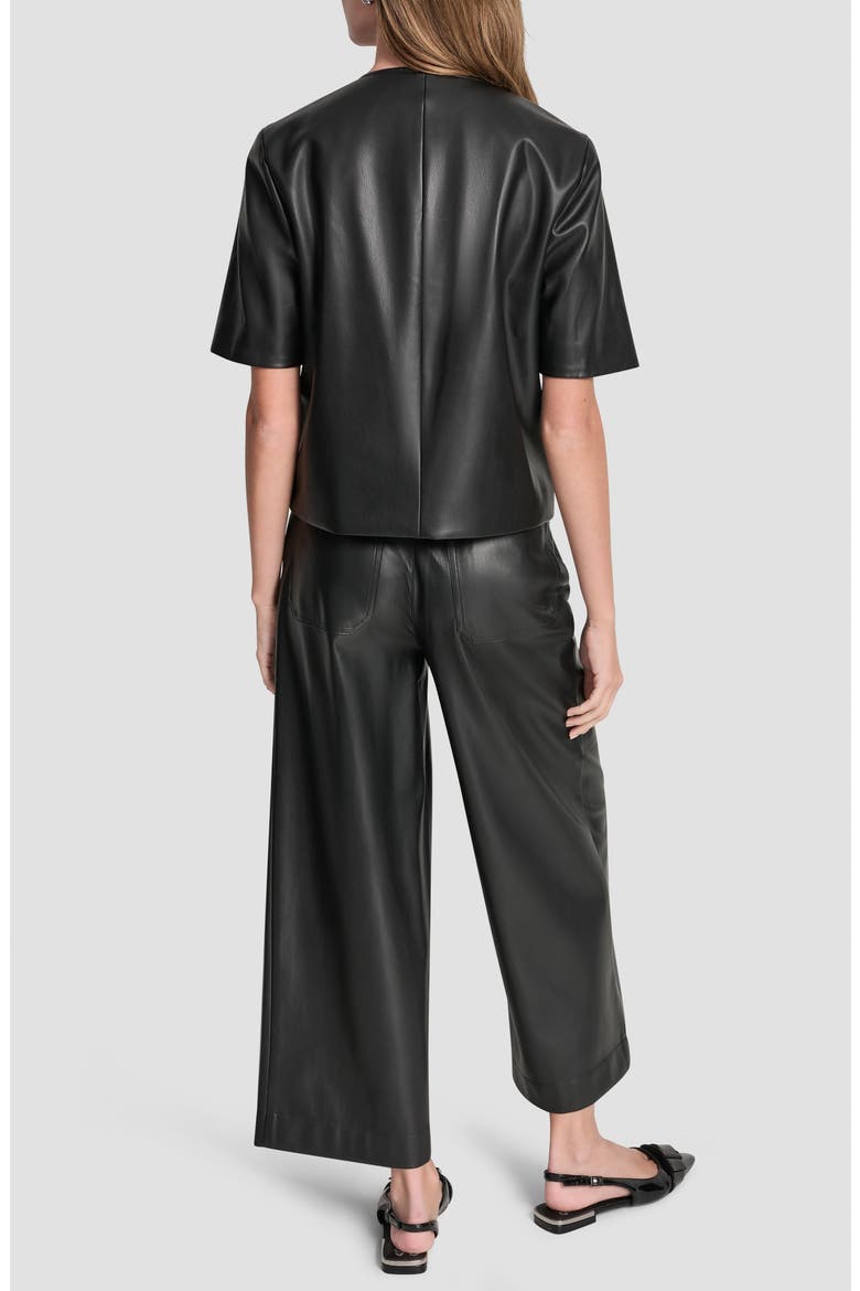 Short Sleeve Faux Leather Jacket, Alternate, color, BLACK/ SHINY SILVER