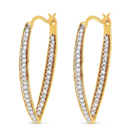 10K Yellow Gold 1/2 Ct RoundDiamond Modern Hoop Earrings