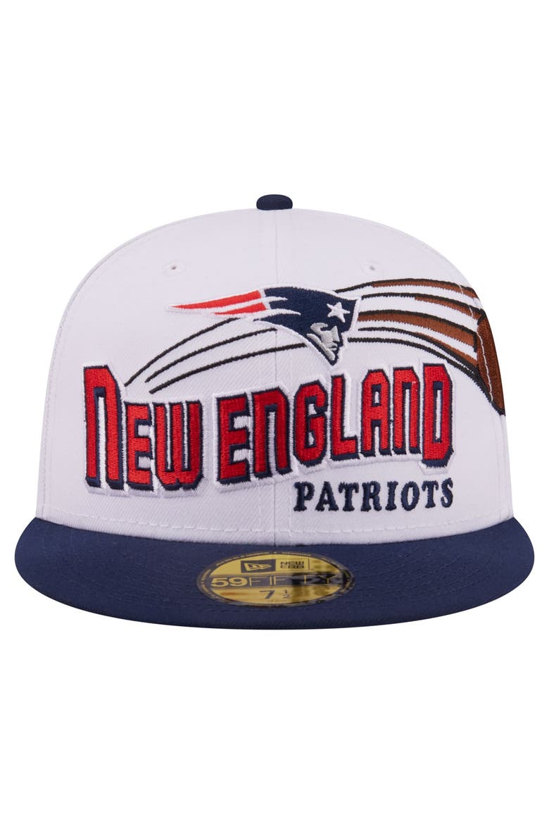 Men's New Era White/Navy New England Patriots Retro Swoop 59FIFTY Fitted Hat, Alternate, color, White
