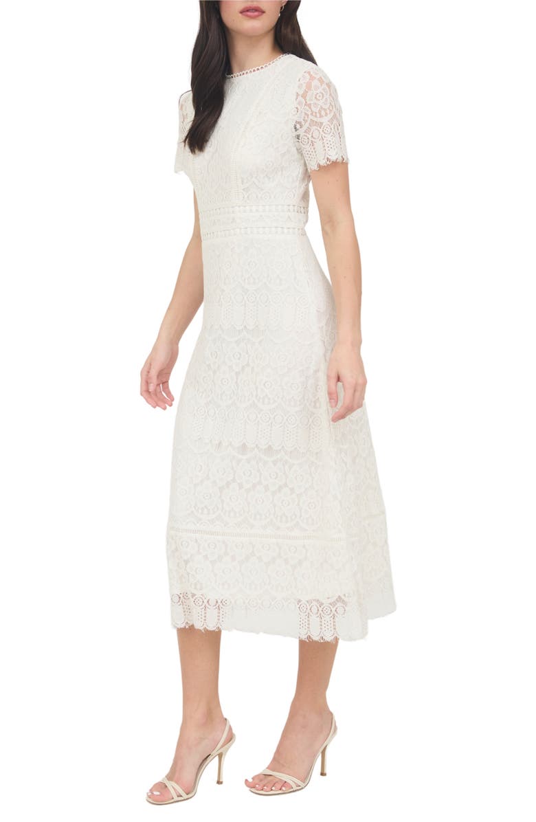 AUGUST SKY Scalloped Lace Midi Dress, Alternate, color, Off White