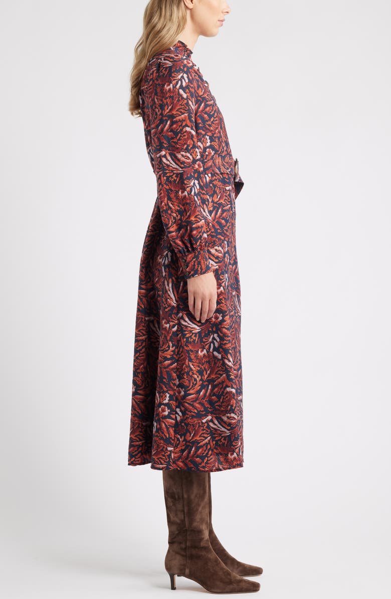Caslon<sup>®</sup> Ruffle Belted Long Sleeve Maxi Dress, Alternate, color, Navy- Rust Ikat Blossom