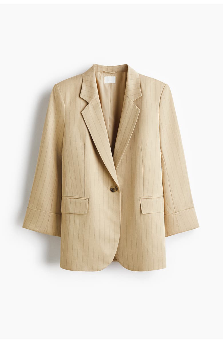 H&M Linen-blend blazer, Alternate, color, Beige/Pinstriped