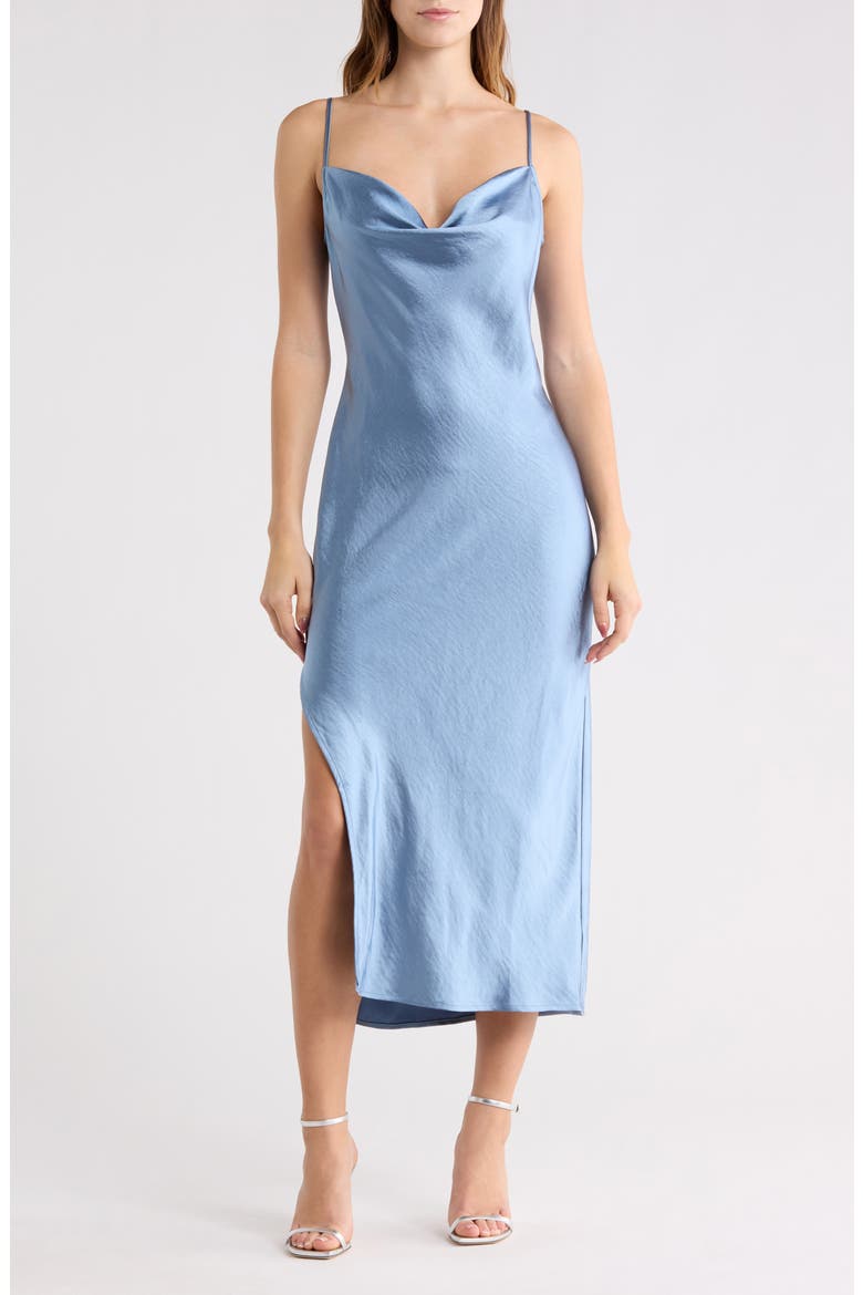 Cowl Neck Satin Slipdress, Main, color, BLUE RHYTHM