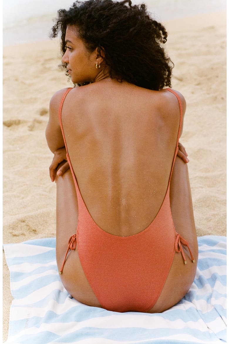 Gemma Cinched Tie One-Piece Swimsuit, Alternate, color, TERRACOTTA METALLIC