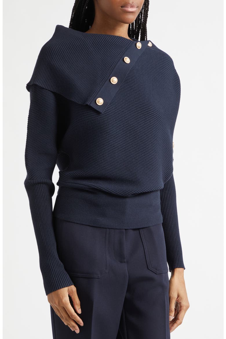 Lexi Button Shawl Rib Sweater, Alternate, color, NAVY