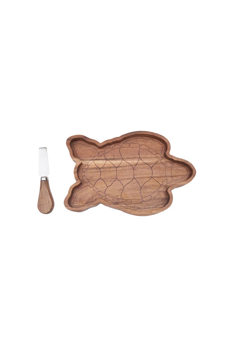 Turtle Serving Board with Spreader, Set of 2, Alternate, color, Brown