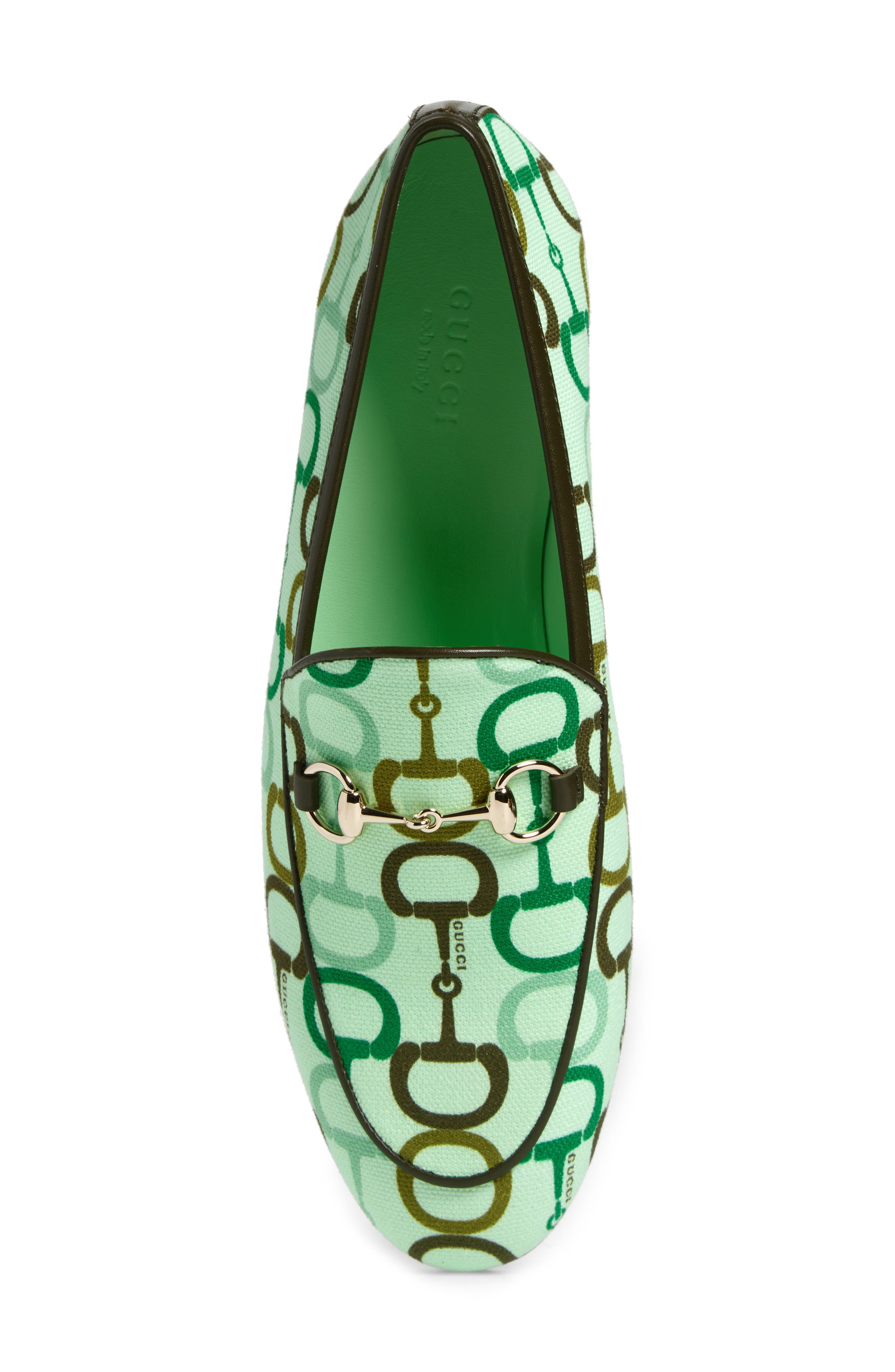 Gucci New Jordaan Bit Print Loafer, Alternate, color, Kelly Green
