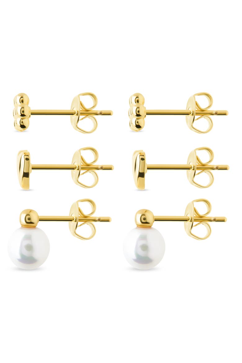 Irene Faux Pearl Set of 3 Assorted Stud Earrings, Alternate, color, GOLD