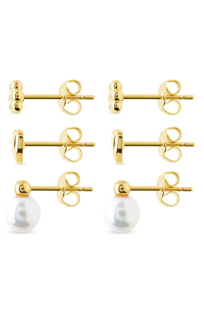 Sterling Forever Irene Faux Pearl Set of 3 Assorted Stud Earrings, Alternate, color, Gold