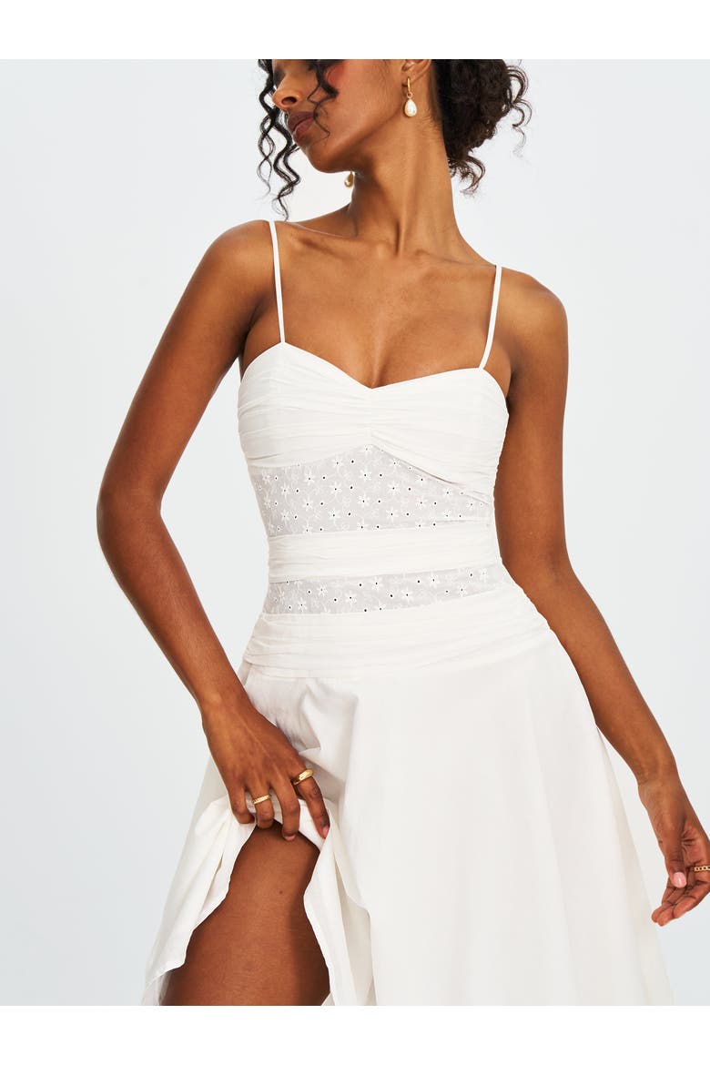 Maelis Eyelet Drop Waist Cotton Midi Dress, Alternate, color, White