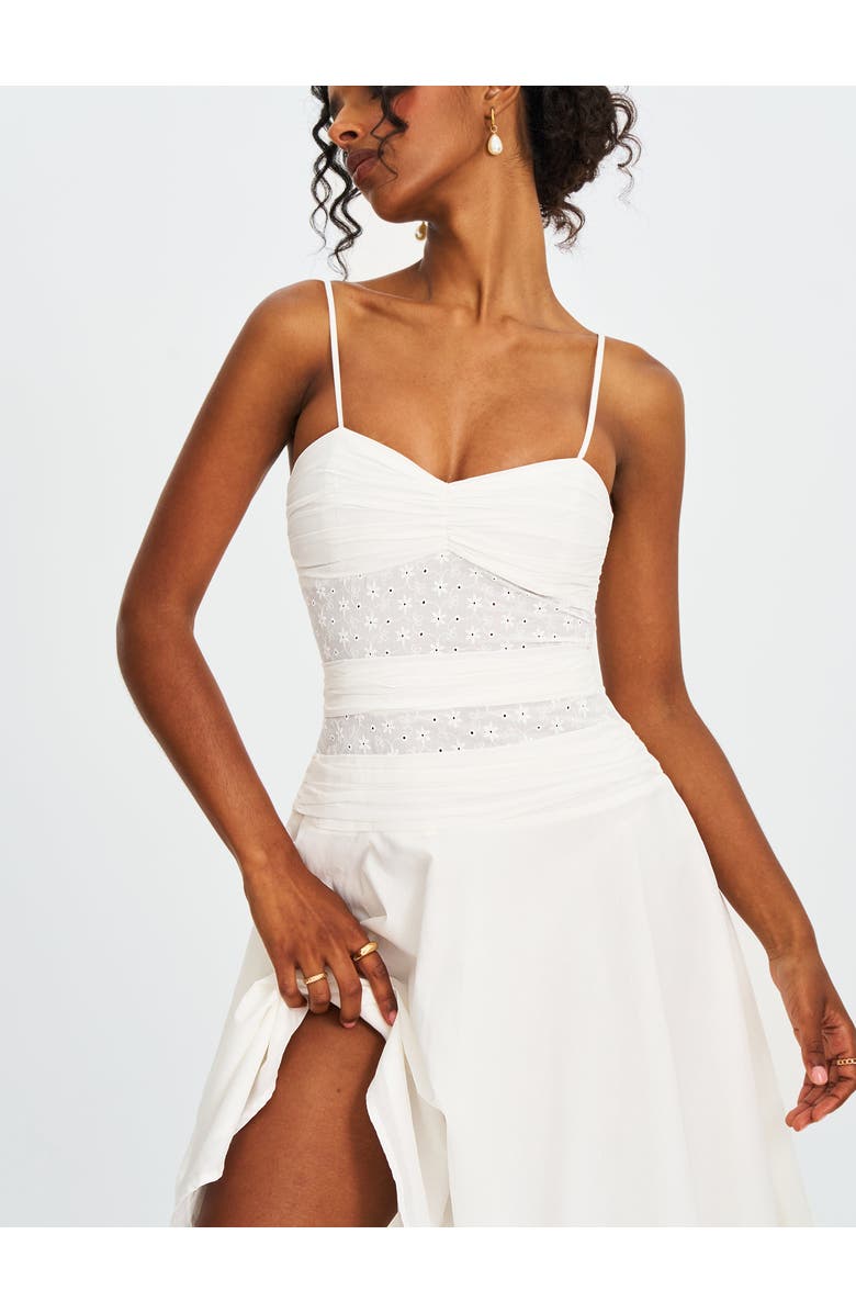 Miss Circle Maelis Eyelet Drop Waist Cotton Midi Dress, Alternate, color, White