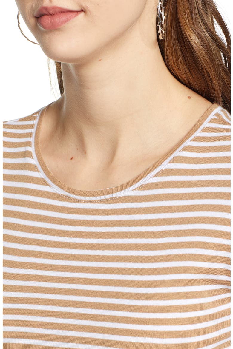 Crewneck Cotton Blend Top, Alternate, color, TAN- WHITE STRIPE