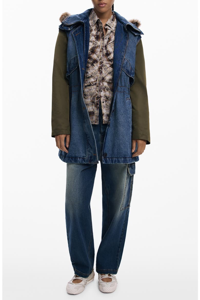 Denim Parka with Removable Hood & Sleeves, Main, color, MEDIUM BLUE