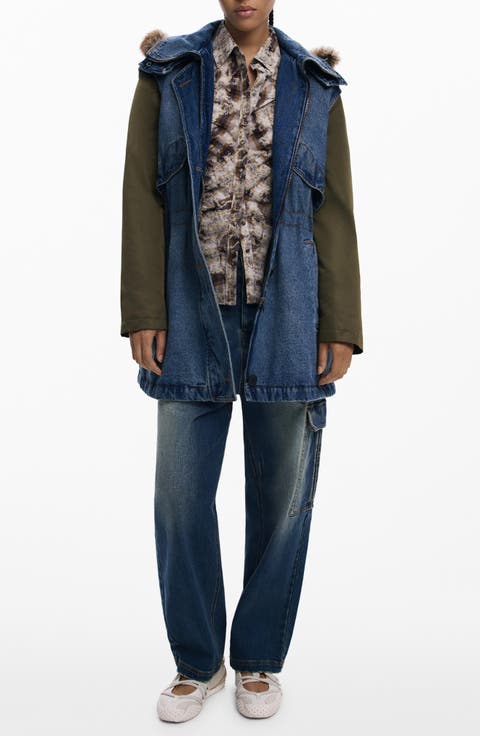 Denim Parka with Removable Hood & Sleeves