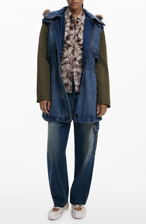 Desigual Denim Parka With Removable Hood & Sleeves In Blue