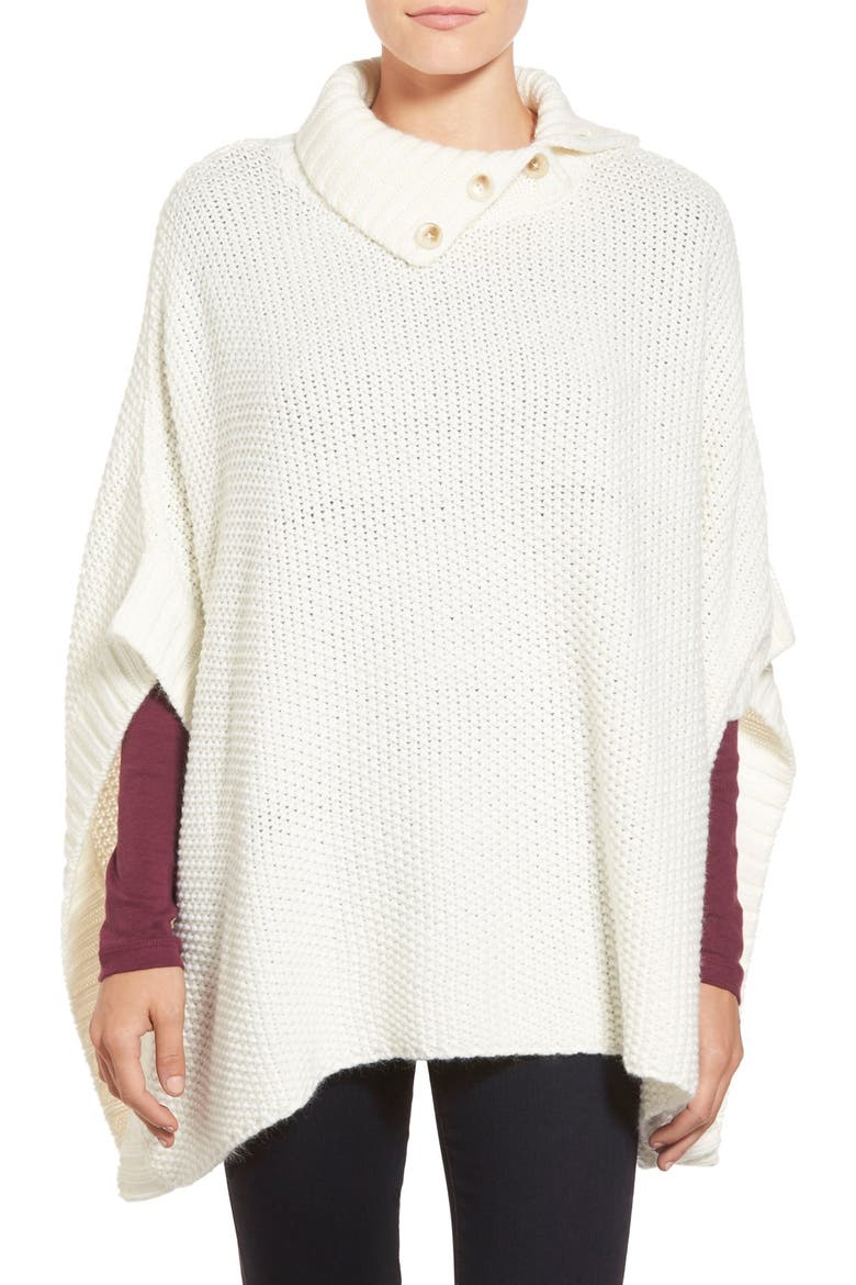 Split Turtleneck Poncho, Main, color, IVORY CLOUD