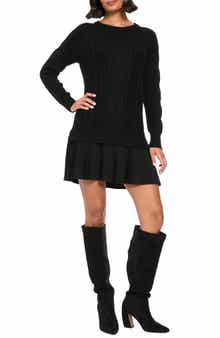 Pleated Hem Cable Knit Sweater Dress