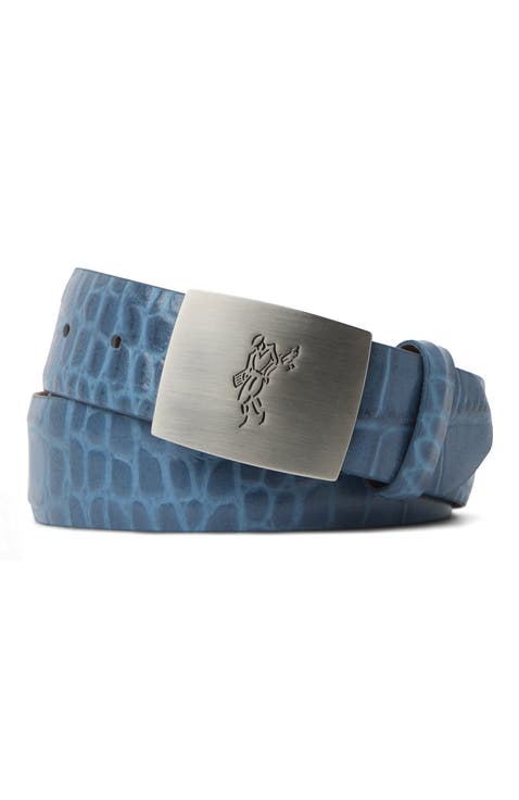 Embossed Croc Belt Golfman Plaque Buckle