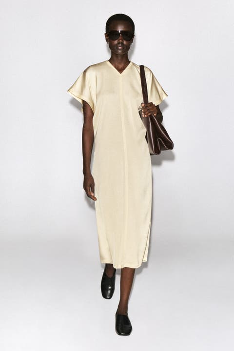 Draped V-neck Crepe Midi Dress