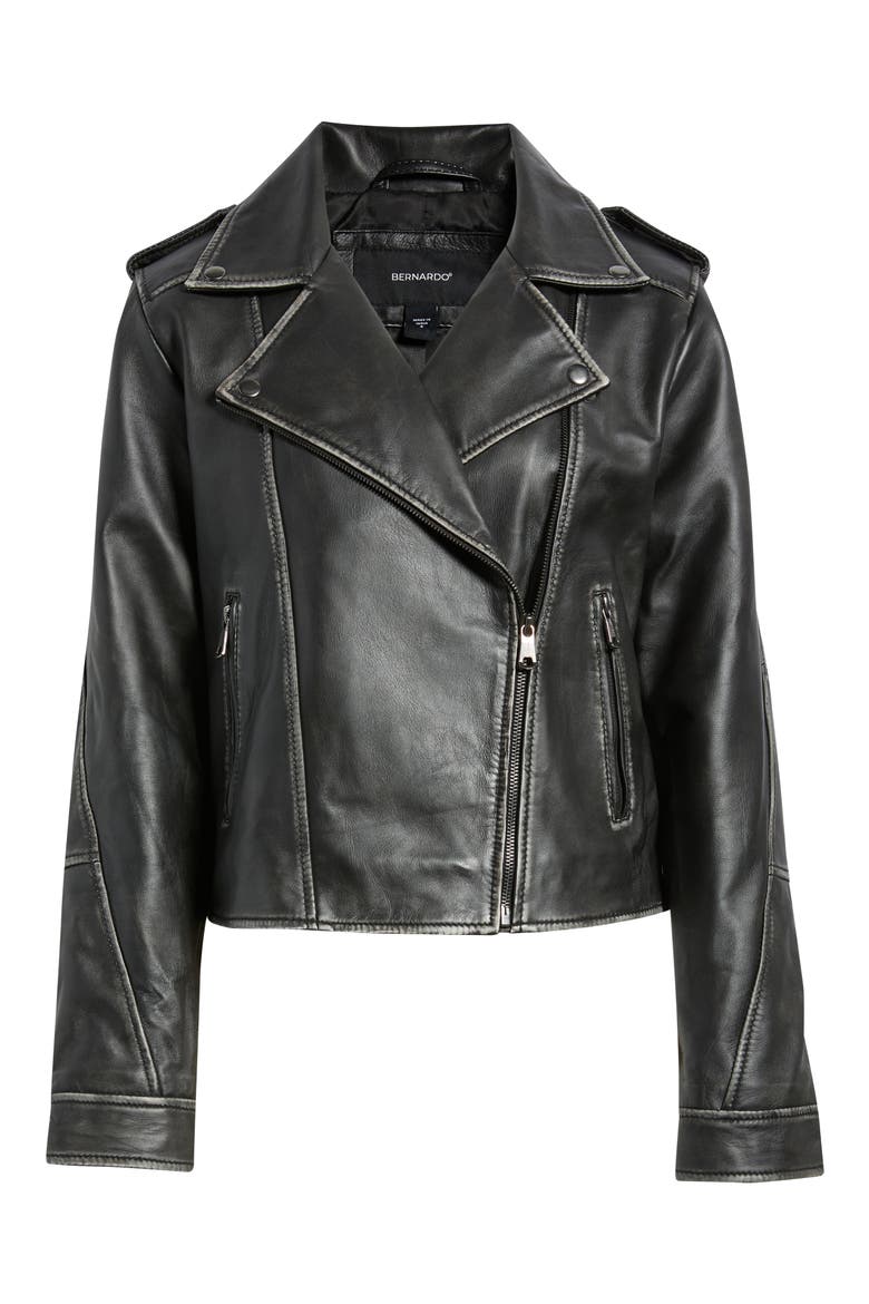Burnished Leather Moto Jacket, Alternate, color, BLACK