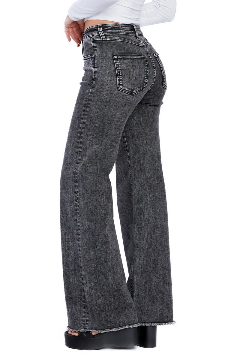 HINT OF BLU Happy Shaggy High Waist Raw Hem Wide Leg Jeans, Alternate, color, Stormy Grey