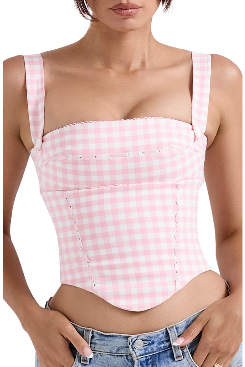 Lottie Gingham Corset Top, Main, color, ROSE SHADOW