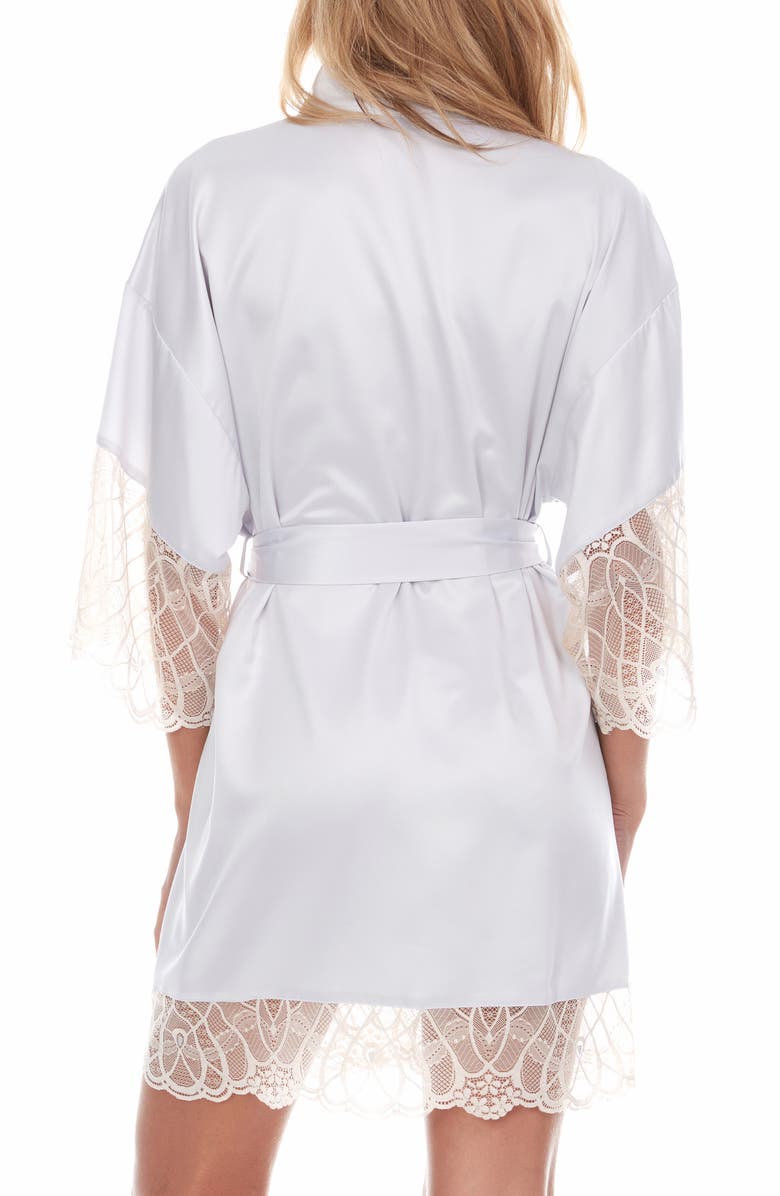 Flora Nikrooz Gabby Lace Trim Satin Chermeuse Wrap, Alternate, color, Smokey Pearl