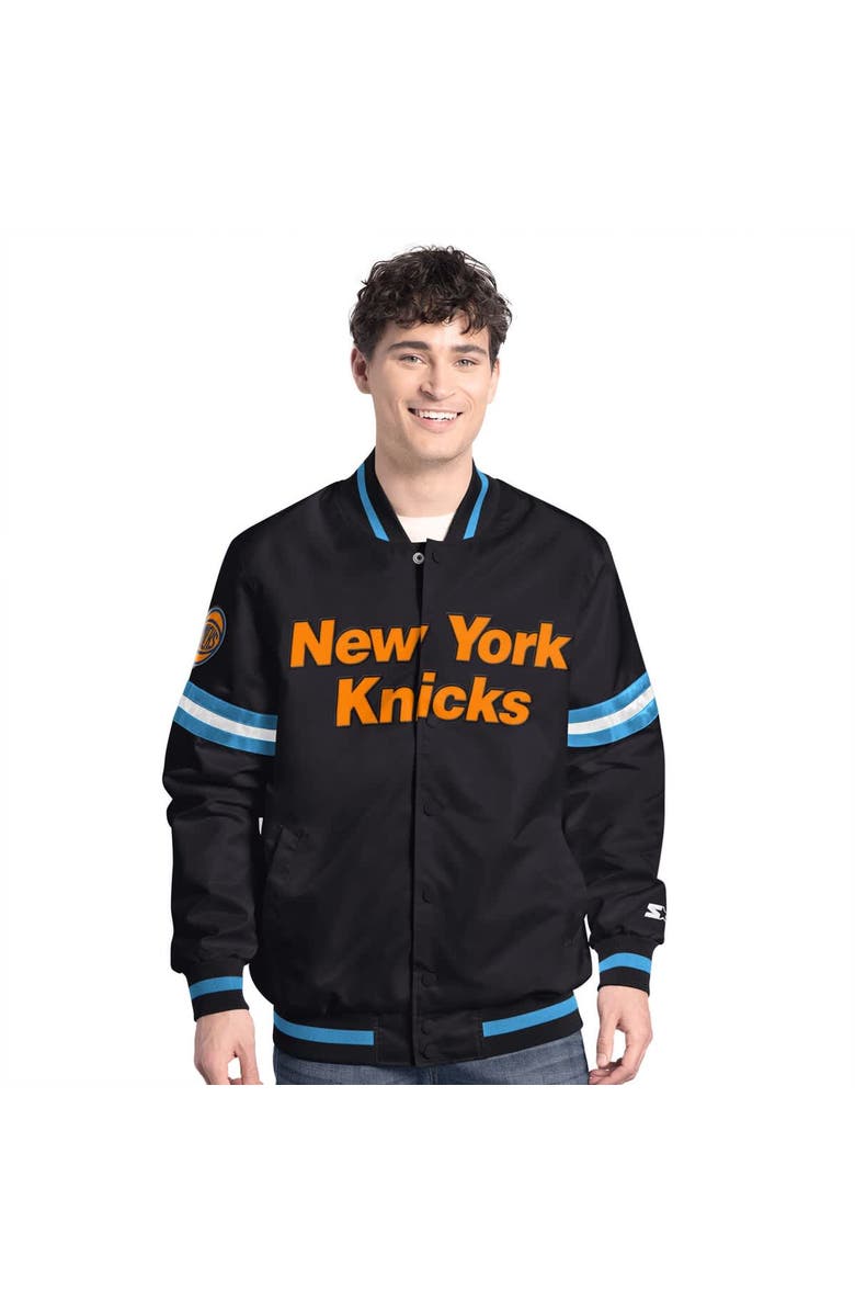 STARTER Men's Starter  Black New York Knicks Scout Varsity Full-Snap Jacket, Alternate, color, Black