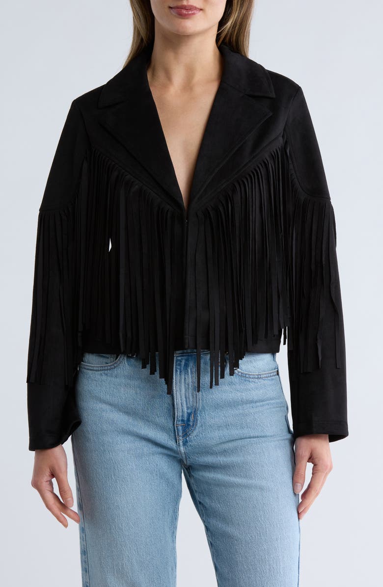Lucky Brand Notch Collar Fringe Crop Jacket, Main, color, 