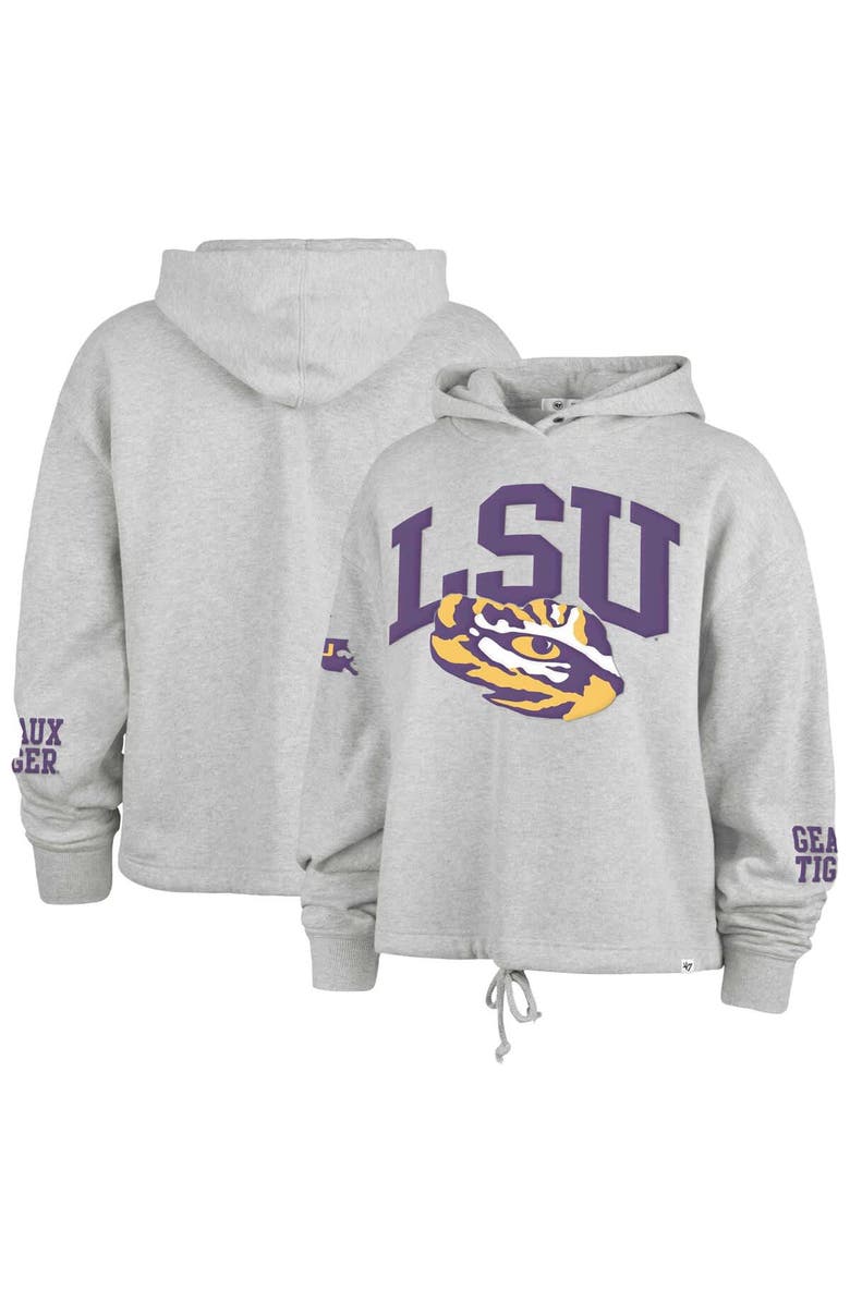 '47 Women's '47 Heather Gray LSU Tigers High Hopes Long Sleeve Cropped Hoodie, Alternate, color, Heather Gray