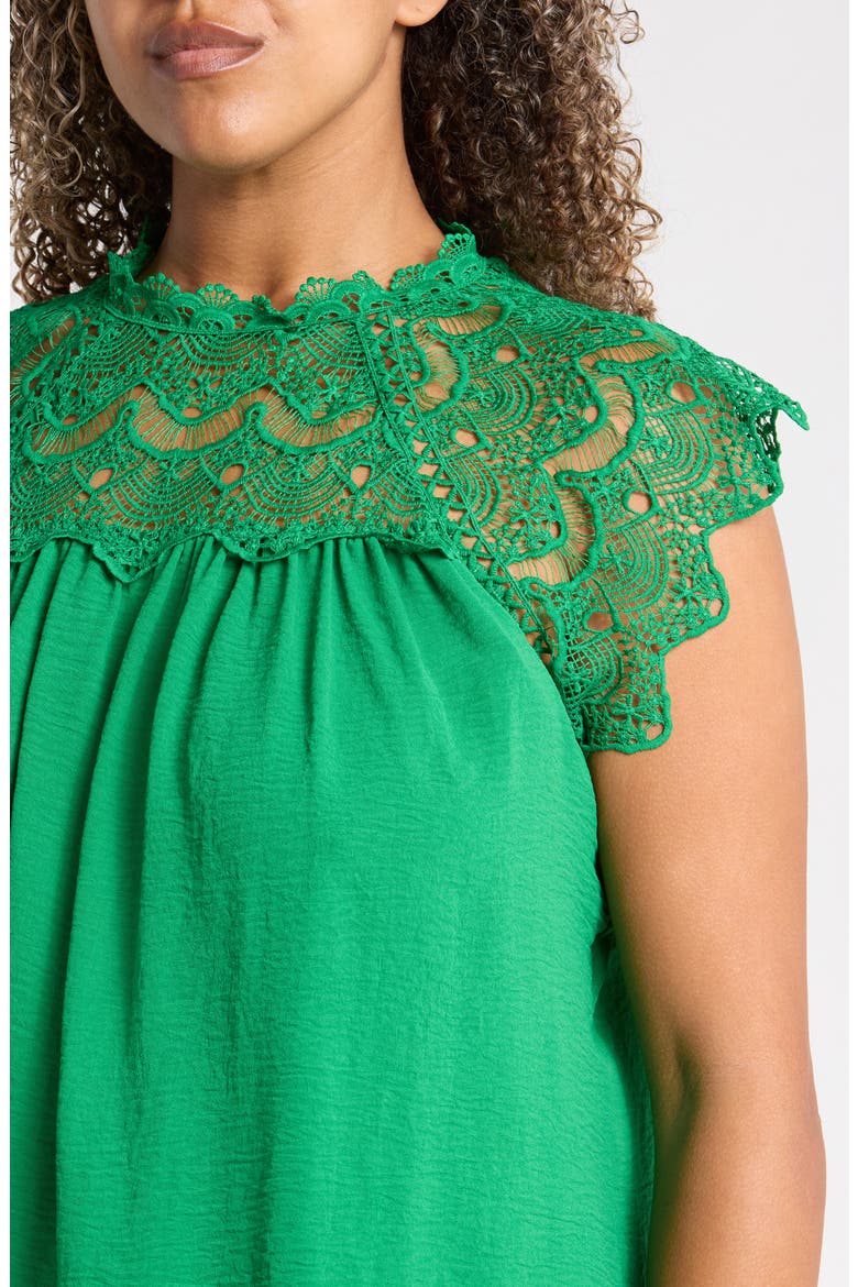 Lace Yoke Flutter Top, Alternate, color, GREEN