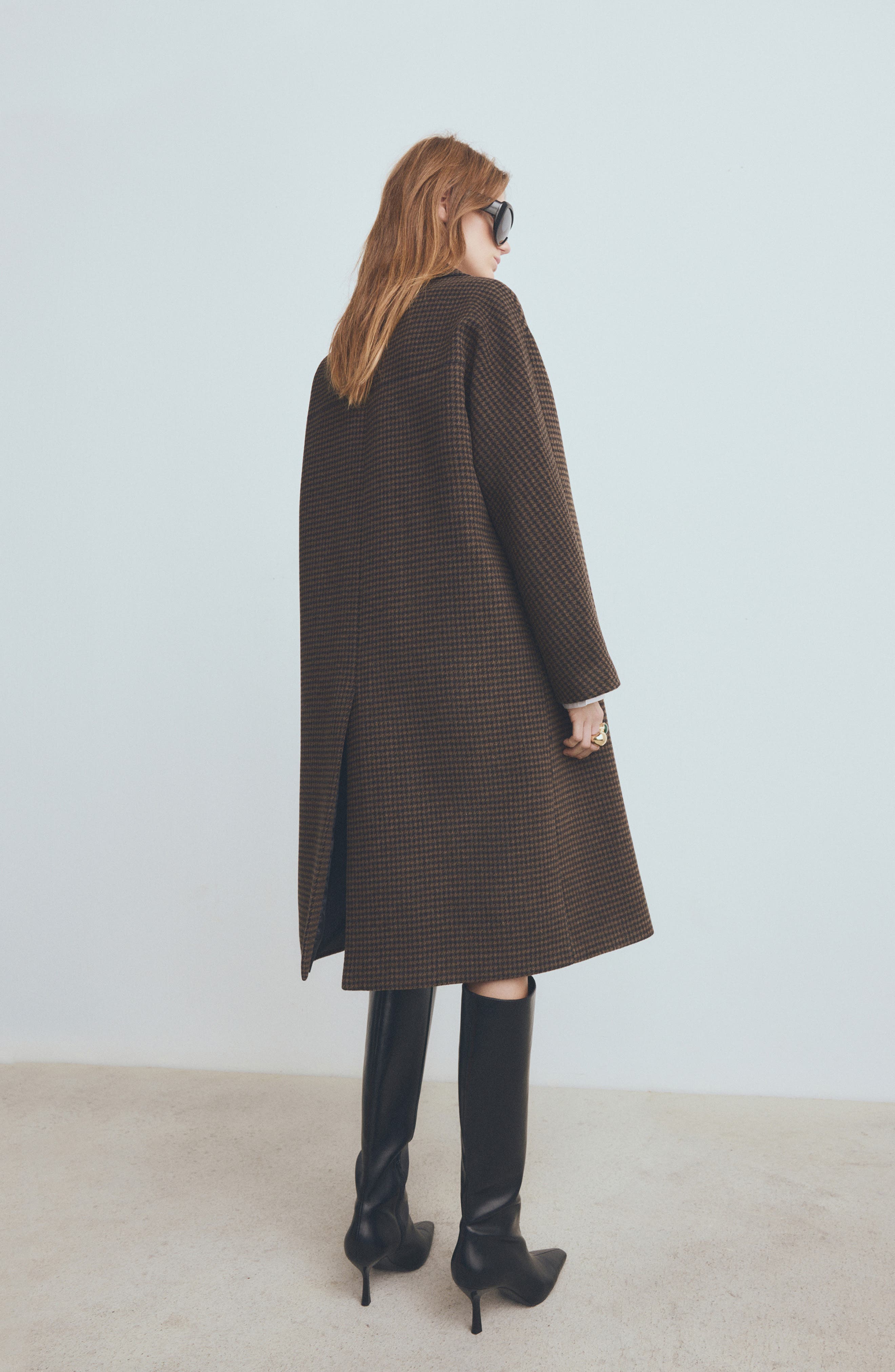 Micro Houndstooth Wool Blend Double Breasted Coat - image 2
