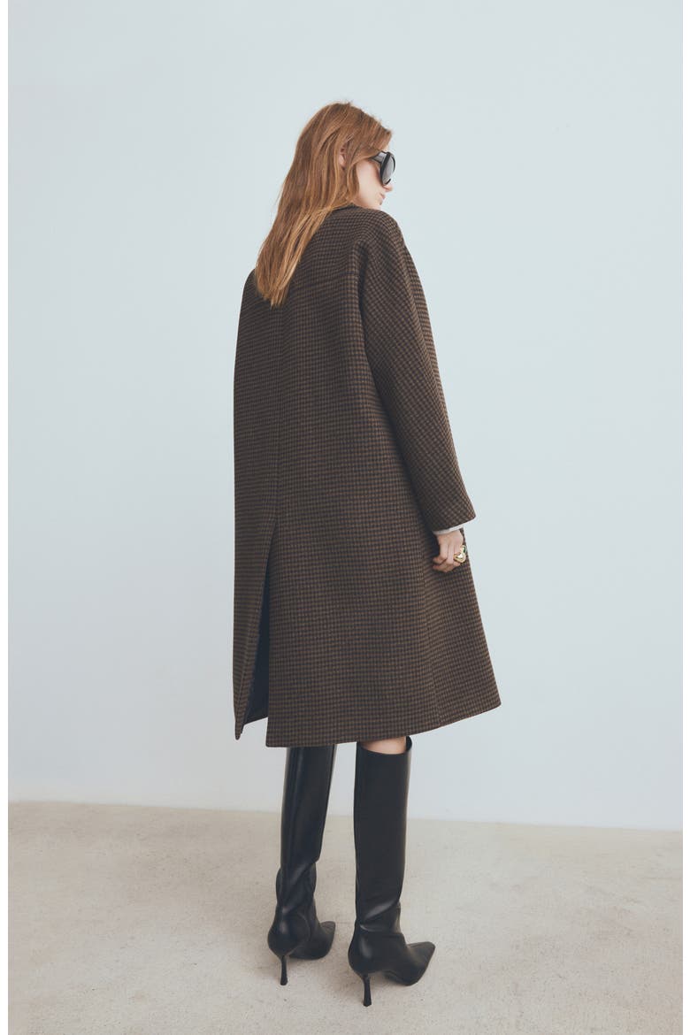 Micro Houndstooth Wool Blend Double Breasted Coat, Alternate, color, BROWN