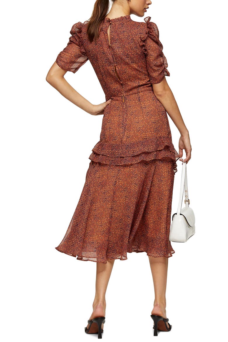 Floral Ruffle Midi Dress, Alternate, color, ORANGE
