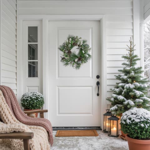 Real Touch️winter Pine And Berry Frosted Artificial Christmas Wreath - 24" - Unlit